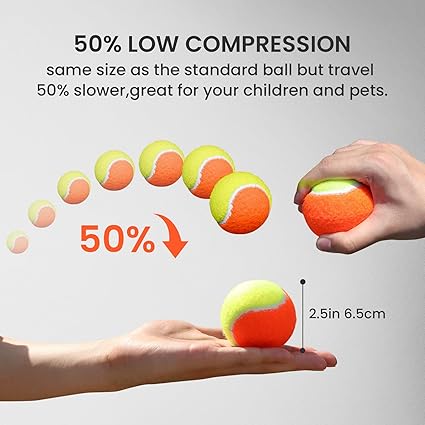 Tennis Balls Bulk Orange Yellow Color Low Compression  – Advanced Training, Practice & Pet Play | Durable Rubber & Felt