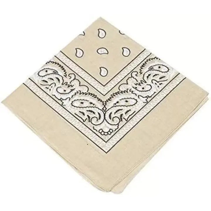 Paisley Bandana Beige Scarf – 100% Cotton Headband for Men & Women, 22"x22"