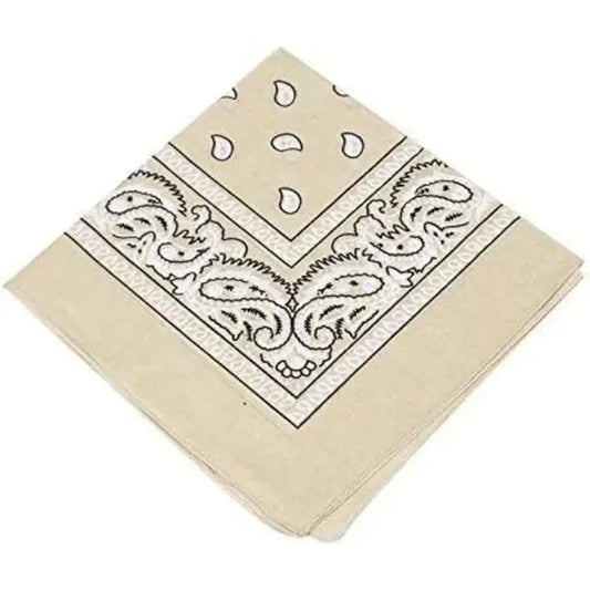 Paisley Bandana Beige Scarf – 100% Polyester Headband for Men & Women, 22"x22"