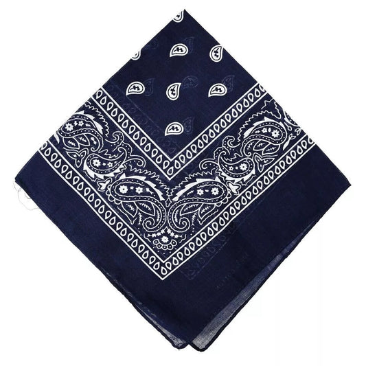 Paisley Bandana Navy Blue Scarf – 100% Polyester Headband for Men & Women, 22"x22"