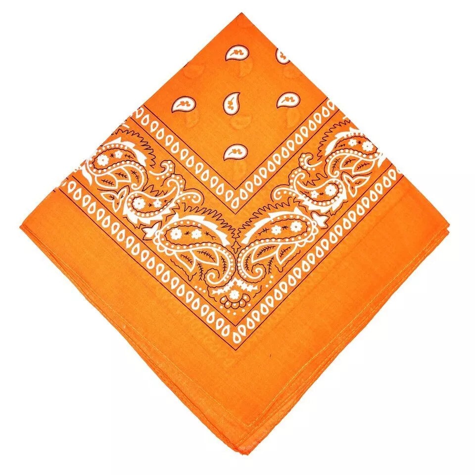 Paisley Bandana Orange Scarf – 100% Polyester Headband for Men & Women, 22"x22"
