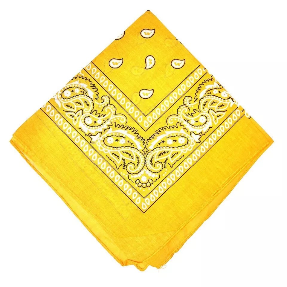 Paisley Bandana Yellow Scarf – 100% Polyester Headband for Men & Women, 22"x22"