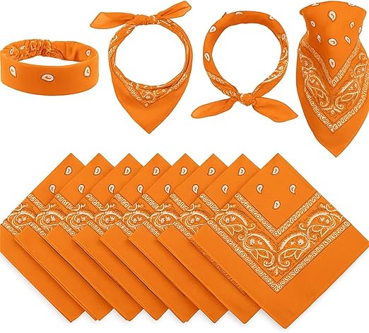 Paisley Bandana Orange Unisex Scarf – 100% Cotton Headband for Men & Women, 22"x22"
