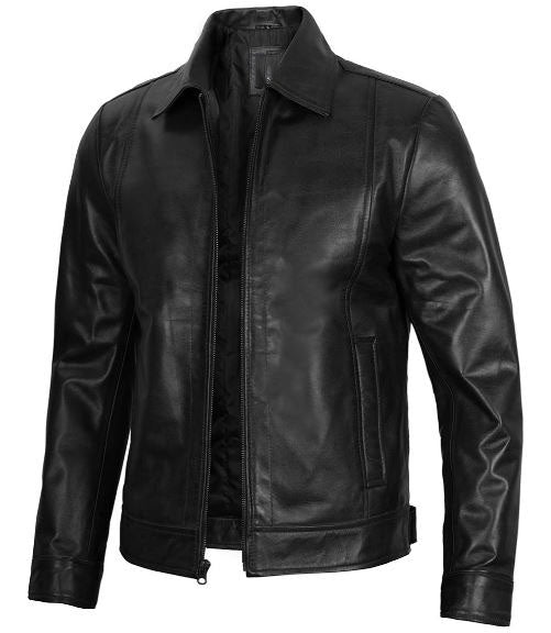 Men’s Black Harrington Classic Leather Jacket – Real Lambskin with Vintage Style