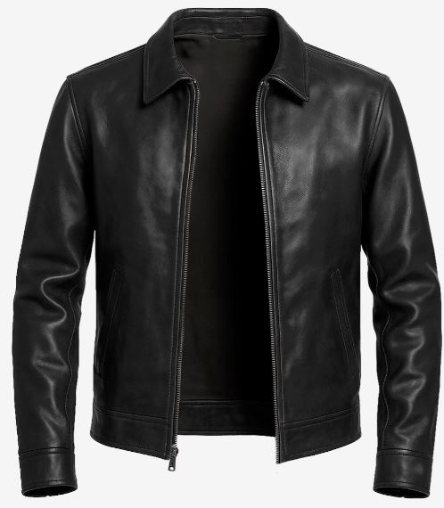 Classic Harrington Men’s Black Leather Jacket – Real Lambskin with Minimalist Design