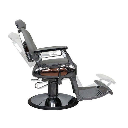 Luxurious Belmont Grey Barber Chair – Vintage Salon Chair with Chrome Accents