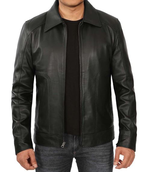 Men's Black Harrington Vintage Leather Jacket – Real Lambskin with Classic Zip Style