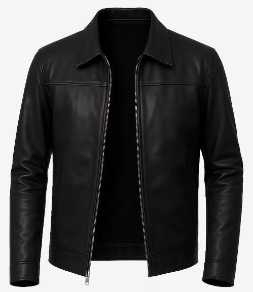 Mark Men’s Black Harrington Leather Jacket – Real Lambskin with Shirt Collar & YKK Zip