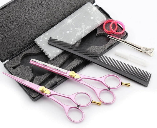 Professional 6.0" Barber Scissors Hair Cutting & Thinning Salon Shears – Pink Set