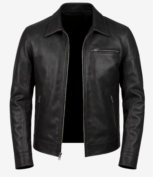 Neville Men’s Black Harrington Leather Jacket – Real Lambskin with Chest Pocket