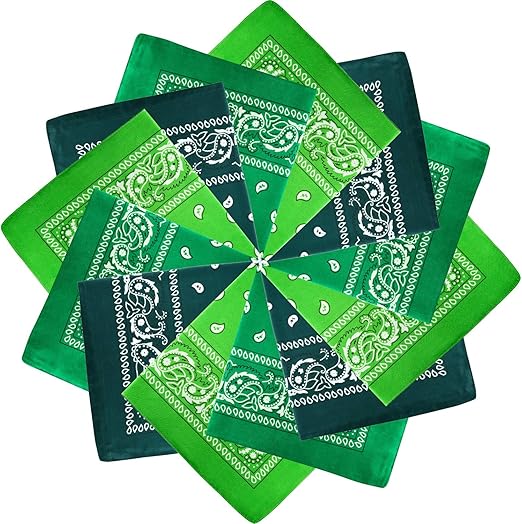 Paisley Bandana  Unisex Green Scarf – 100% Cotton Headband for Men & Women, 22"x22"