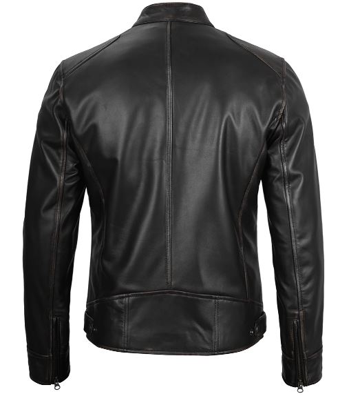 Men’s Black Lambskin Leather Cafe Racer Jacket – Slim Fit Motorcycle Style