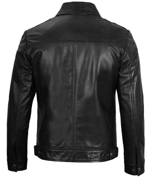 Men’s Black Harrington Classic Leather Jacket – Real Lambskin with Vintage Style