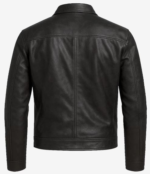 Classic Harrington Men’s Black Leather Jacket – Real Lambskin with Minimalist Design