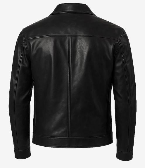 Mark Men’s Black Harrington Leather Jacket – Real Lambskin with Shirt Collar & YKK Zip