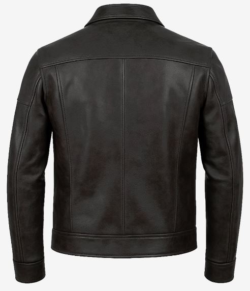 Neville Men’s Black Harrington Leather Jacket – Real Lambskin with Chest Pocket