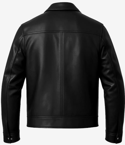 Tony Men’s Black Harrington Leather Jacket – Real Lambskin with Shirt Collar & Zip Closure