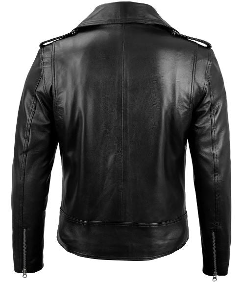Men's Black Belted Moto Leather Jacket – Genuine Lambskin Biker Style
