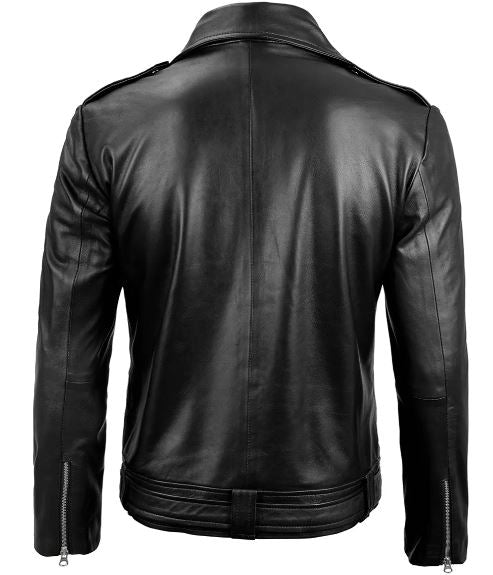 Negan Men’s Black Leather Biker Jacket – Asymmetrical Zipper Real Lambskin