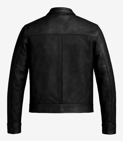 Bickford Men’s Black Leather Biker Jacket – Real Lambskin with Snap-Tab Collar