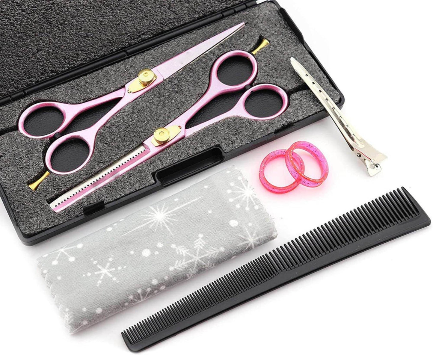 Professional 6.0" Barber Scissors Hair Cutting & Thinning Salon Shears – Pink Set