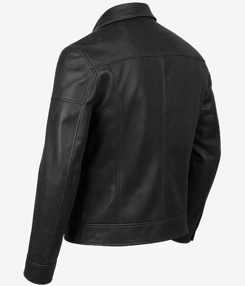 Neville Men’s Black Harrington Leather Jacket – Real Lambskin with Chest Pocket