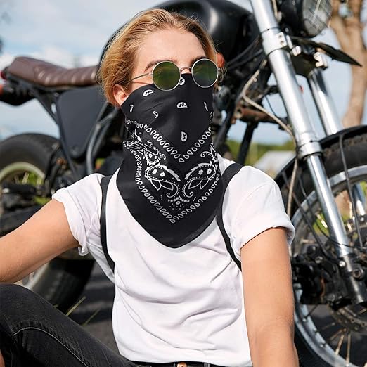 Paisley Unisex Scarf Black Bandana – 100% Cotton Headband for Men & Women, 22"x22"