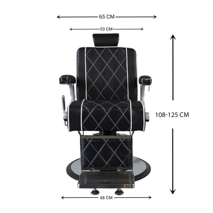 Elegant Black & Silver Barber Chair – Diamond-Stitched Reclining Salon Chair