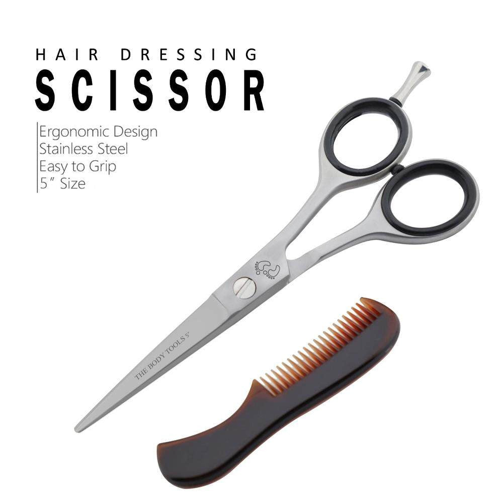LBB SUPPLY– Beard & Mustache Hair Trimming Scissor + Beard Comb | 5” Stainless Steel Grooming Shears