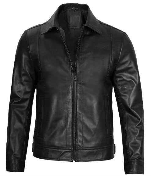 Men’s Black Harrington Classic Leather Jacket – Real Lambskin with Vintage Style