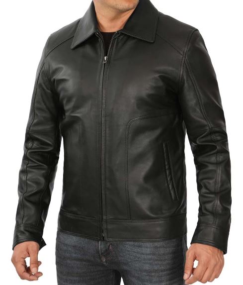 Men's Black Harrington Vintage Leather Jacket – Real Lambskin with Classic Zip Style