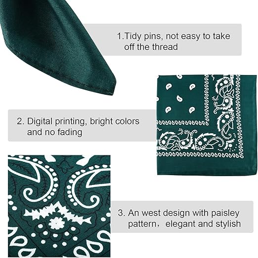 Paisley Bandana  Unisex Green Scarf – 100% Cotton Headband for Men & Women, 22"x22"