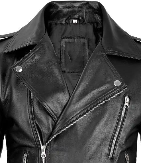 Men's Black Belted Moto Leather Jacket – Genuine Lambskin Biker Style
