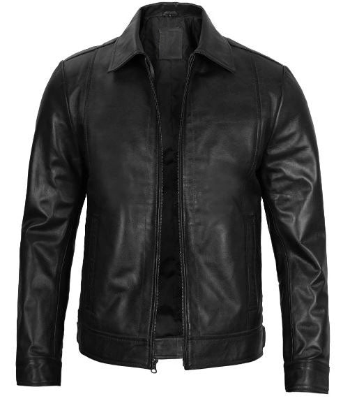Men’s Black Harrington Classic Leather Jacket – Real Lambskin with Vintage Style