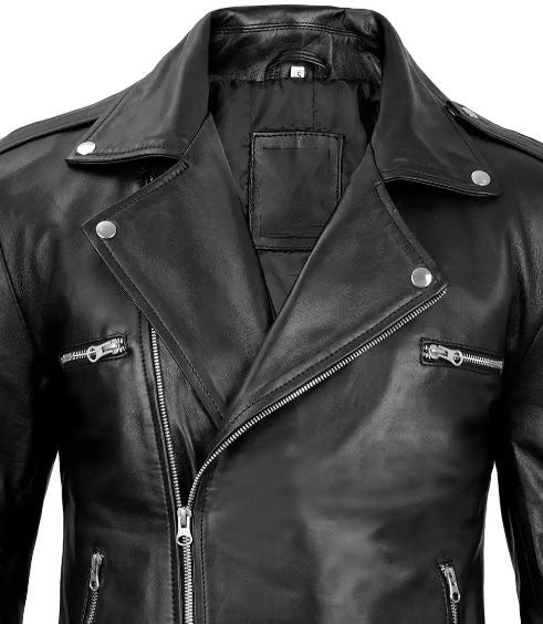 Negan Men’s Black Leather Biker Jacket – Asymmetrical Zipper Real Lambskin