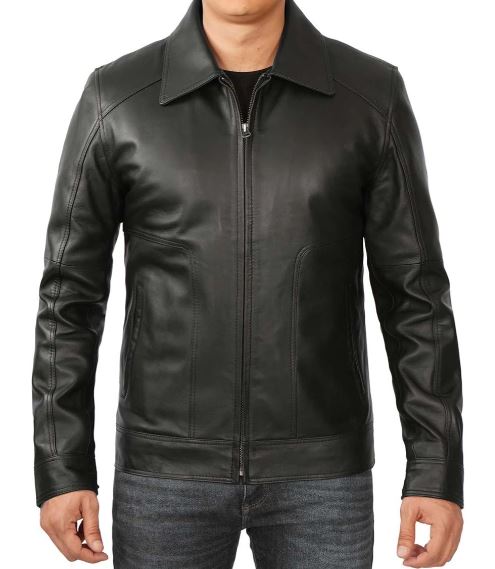 Men's Black Harrington Vintage Leather Jacket – Real Lambskin with Classic Zip Style