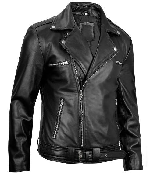 Negan Men’s Black Leather Biker Jacket – Asymmetrical Zipper Real Lambskin