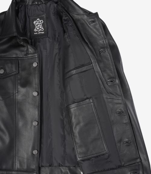 Fernando Men’s Black Lambskin Leather Trucker Jacket – Button-Up Real Leather Classic