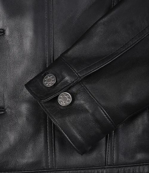 Fernando Men’s Black Lambskin Leather Trucker Jacket – Button-Up Real Leather Classic