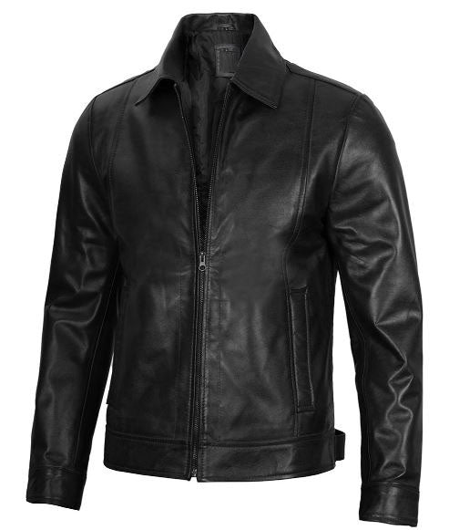 Men’s Black Harrington Classic Leather Jacket – Real Lambskin with Vintage Style