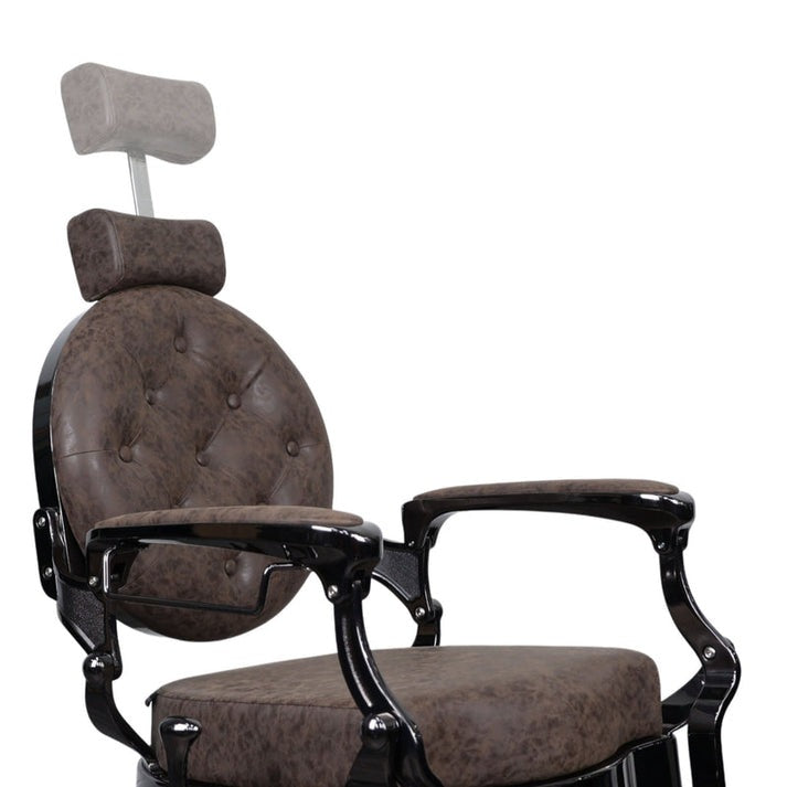 Barber Chair - Vintage Style Brown & Shiny Black Accents Adjustable Headrest & Premium Leather