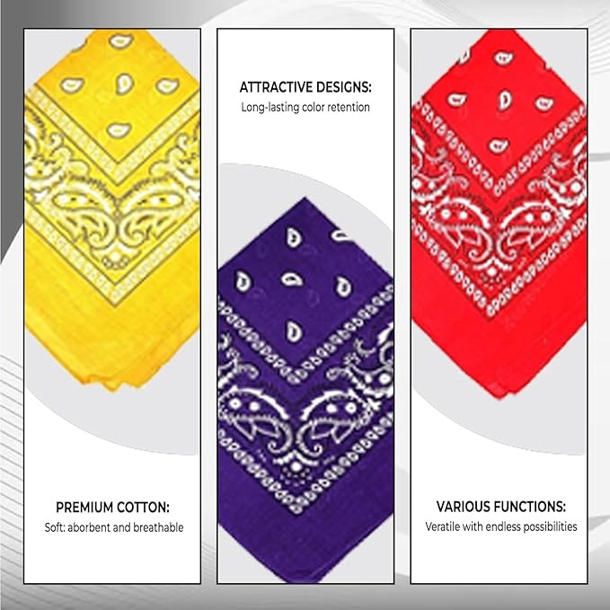 Paisley Bandana Multicolor Unisex Scarf – 100% Cotton Headband for Men & Women, 22"x22"
