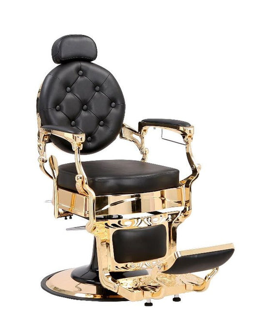 LLB SUPPLY Vintage Black  & Gold Barber Chair – Premium Reclining Salon Chair with Adjustable Headrest & Footrest