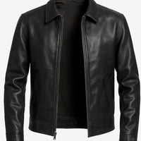 Classic Harrington Men’s Black Leather Jacket – Real Lambskin with Minimalist Design