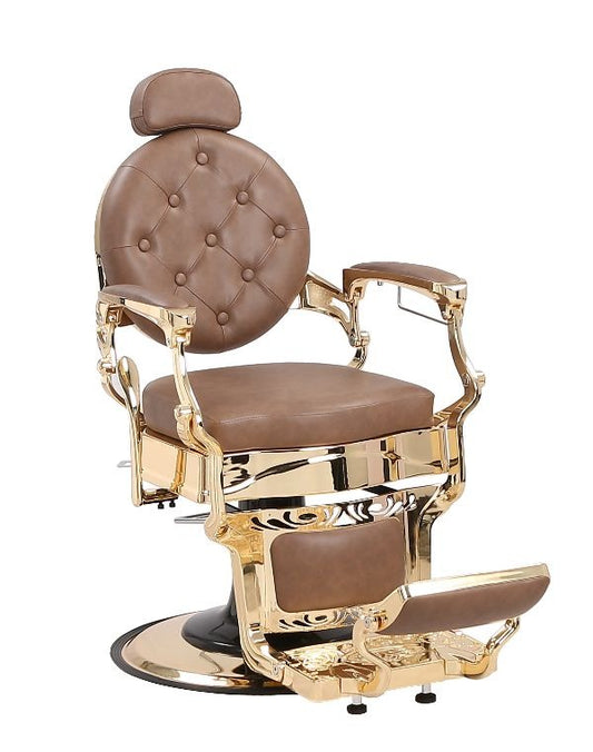 LLB SUPPLY Vintage Brown & Gold Barber Chair – Classic Salon Chair with Recline, Hydraulic Lift & Footrest