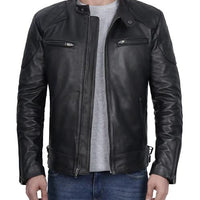 Men's Black Cafe Racer Quilted Leather Jacket – Real Lambskin, Beckham-Inspired Biker Style
