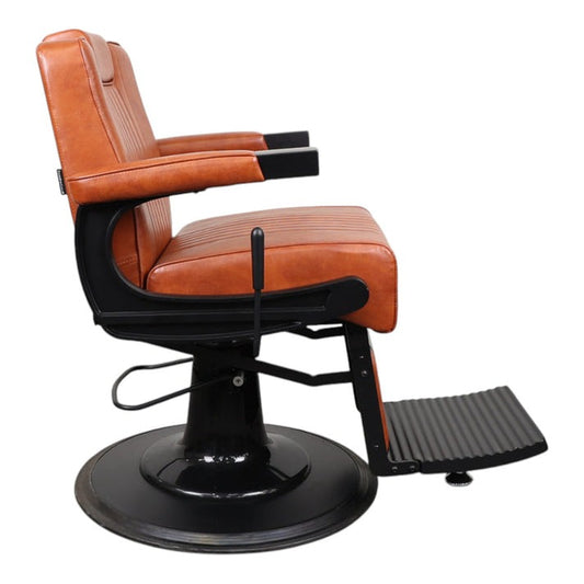 Barber Chair - Retro Camel & Black Accents Adjustable Headrest & Premium Leather
