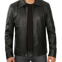 Men's Black Harrington Vintage Leather Jacket – Real Lambskin with Classic Zip Style