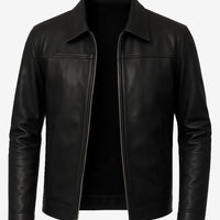 Mark Men’s Black Harrington Leather Jacket – Real Lambskin with Shirt Collar & YKK Zip