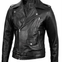 Men's Black Belted Moto Leather Jacket – Genuine Lambskin Biker Style